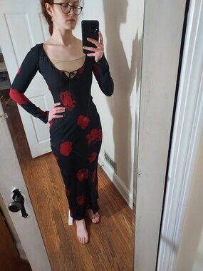 Realisation Par Euphoria Noir Black Red Floral The Selma Maxi Dress